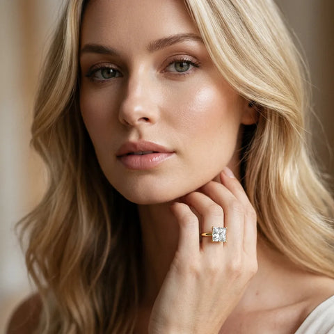 10K Yellow Gold 1.04 Carat E VS1 Princess Diamond Solitaire Engagement Ring with Classic Band and Four-Prong Setting