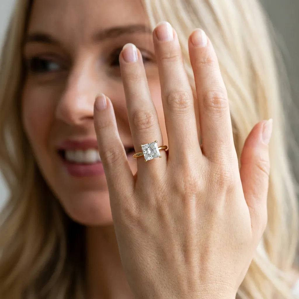 Yellow gold Princess Cut Diamond Solitaire Engagement Ring with Classic Band and Four-Prong Setting_137