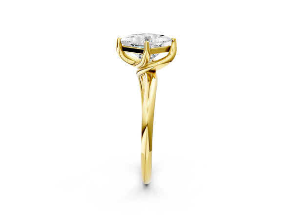 Yellow Gold Princess Cut Bypass Solitaire Engagement Ring Setting with Plain Band