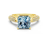 Yellow gold Princess Cut Diamond Solitaire Engagement Ring with Pavé Band and Four-Prong Setting