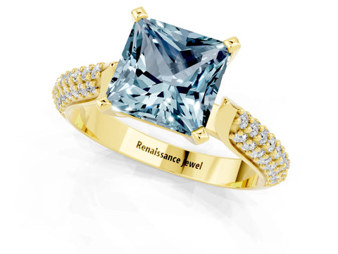Yellow gold Princess Cut Diamond Solitaire Engagement Ring with Pavé Band and Four-Prong Setting_1
