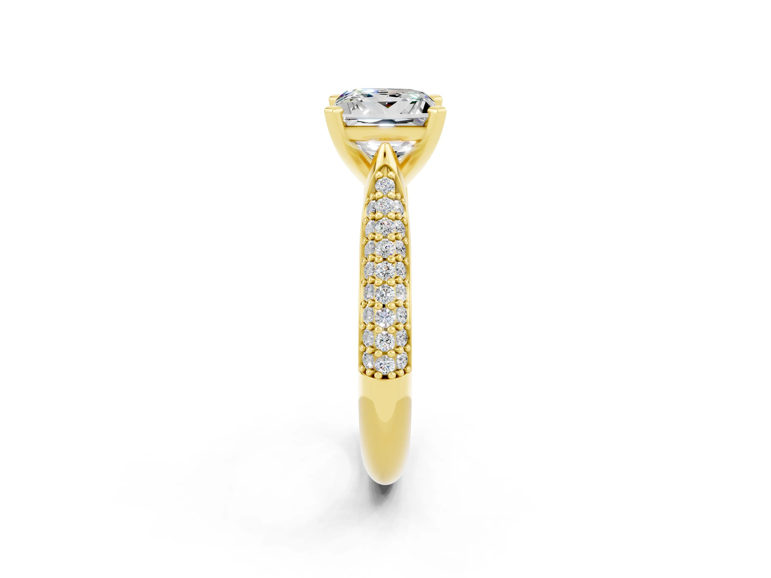 Yellow gold Princess Cut Diamond Solitaire Engagement Ring with Pavé Band and Four-Prong Setting_2