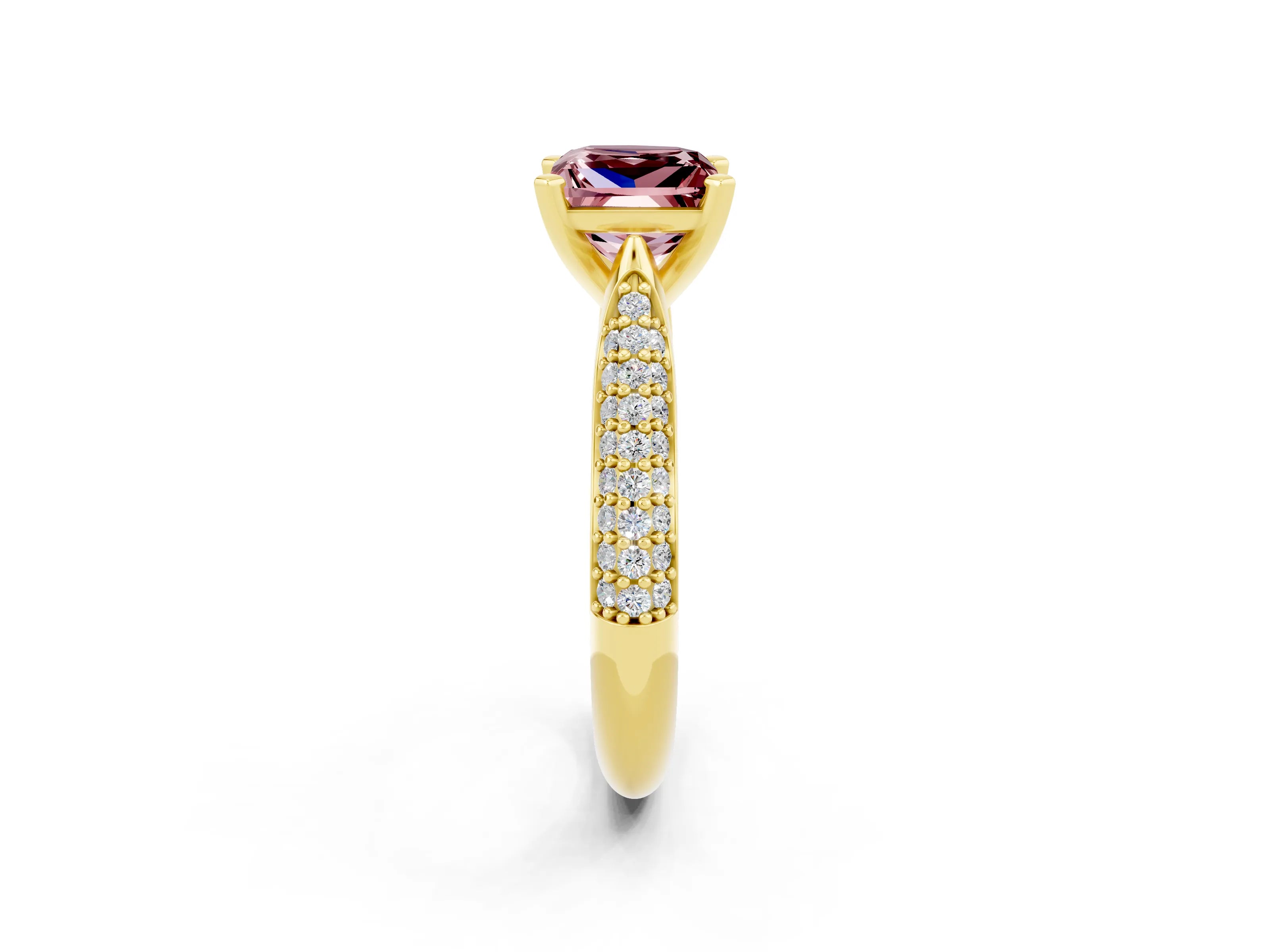 Yellow gold Princess Cut Diamond Solitaire Engagement Ring with Pavé Band and Four-Prong Setting_2