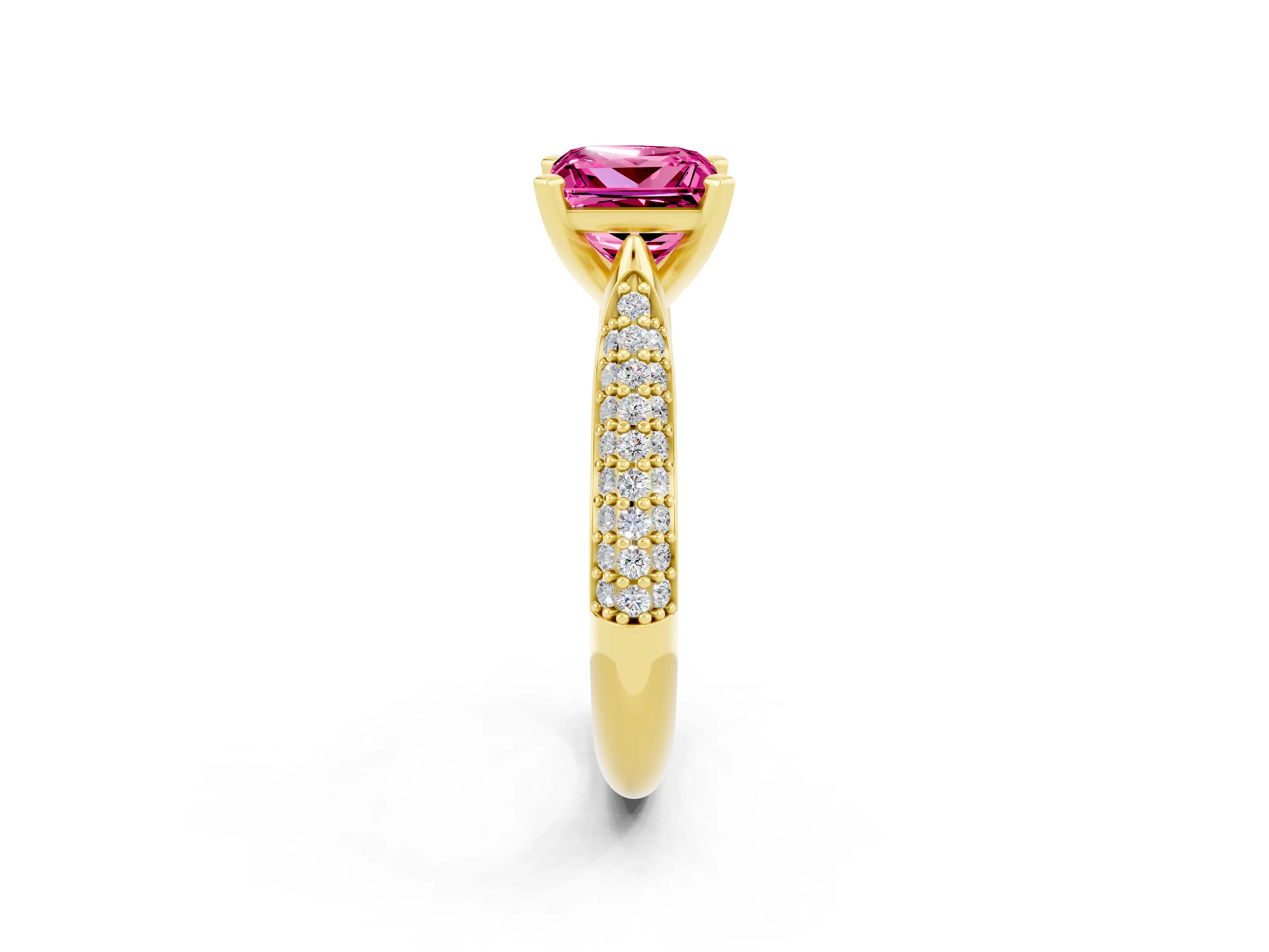 Yellow gold Princess Cut Diamond Solitaire Engagement Ring with Pavé Band and Four-Prong Setting_2