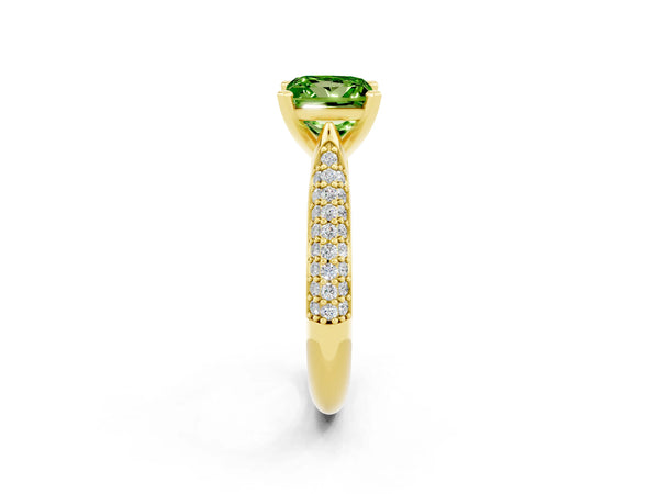Yellow gold Princess Cut Diamond Solitaire Engagement Ring with Pavé Band and Four-Prong Setting