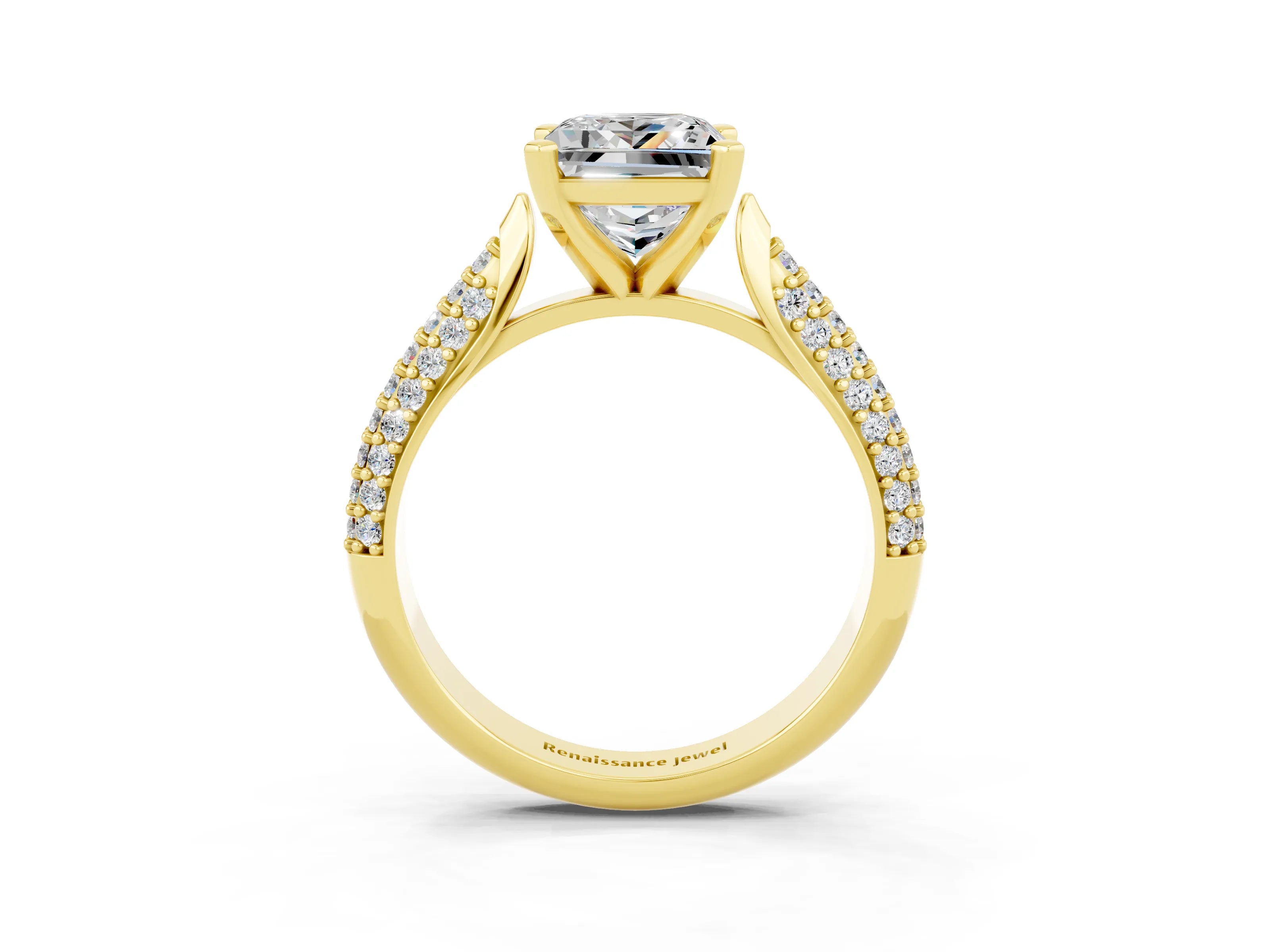 Yellow gold Princess Cut Diamond Solitaire Engagement Ring with Pavé Band and Four-Prong Setting_3