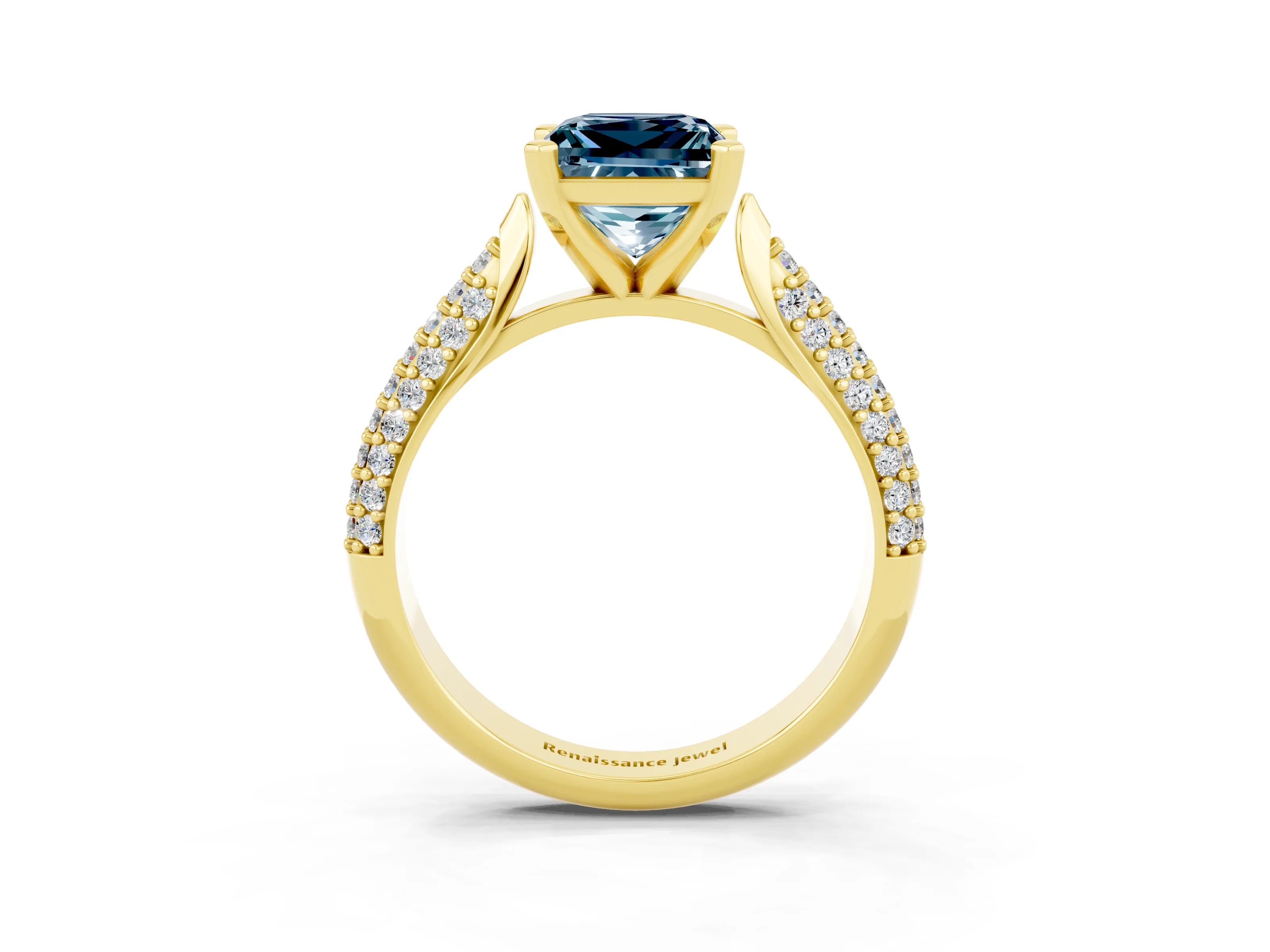 Yellow gold Princess Cut Diamond Solitaire Engagement Ring with Pavé Band and Four-Prong Setting_3