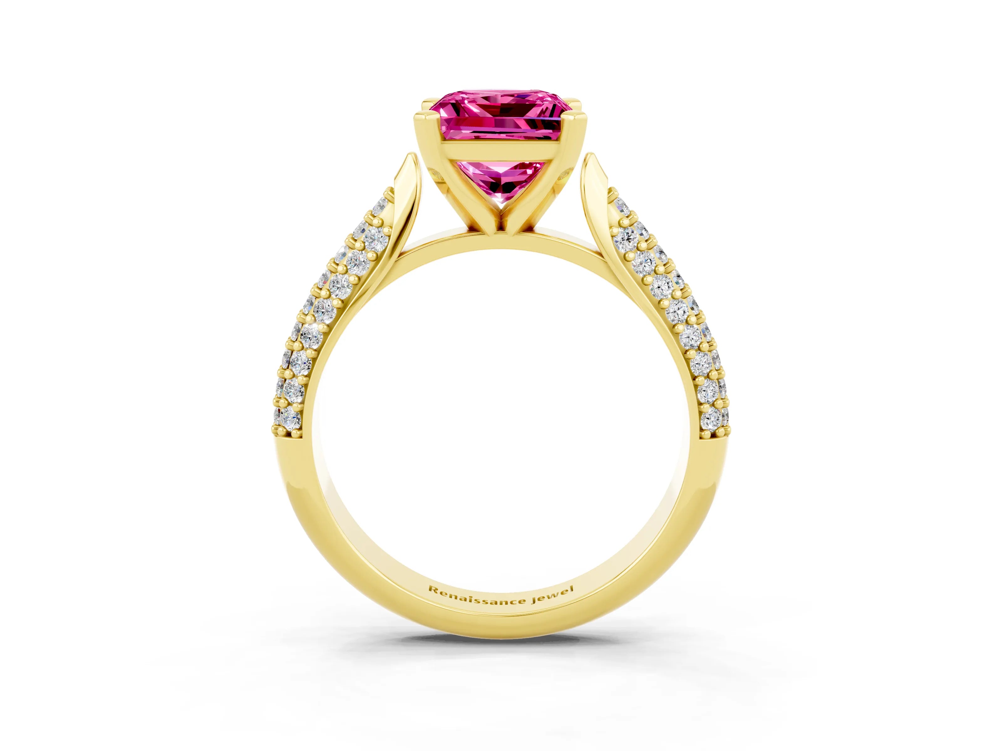 Yellow gold Princess Cut Diamond Solitaire Engagement Ring with Pavé Band and Four-Prong Setting_3