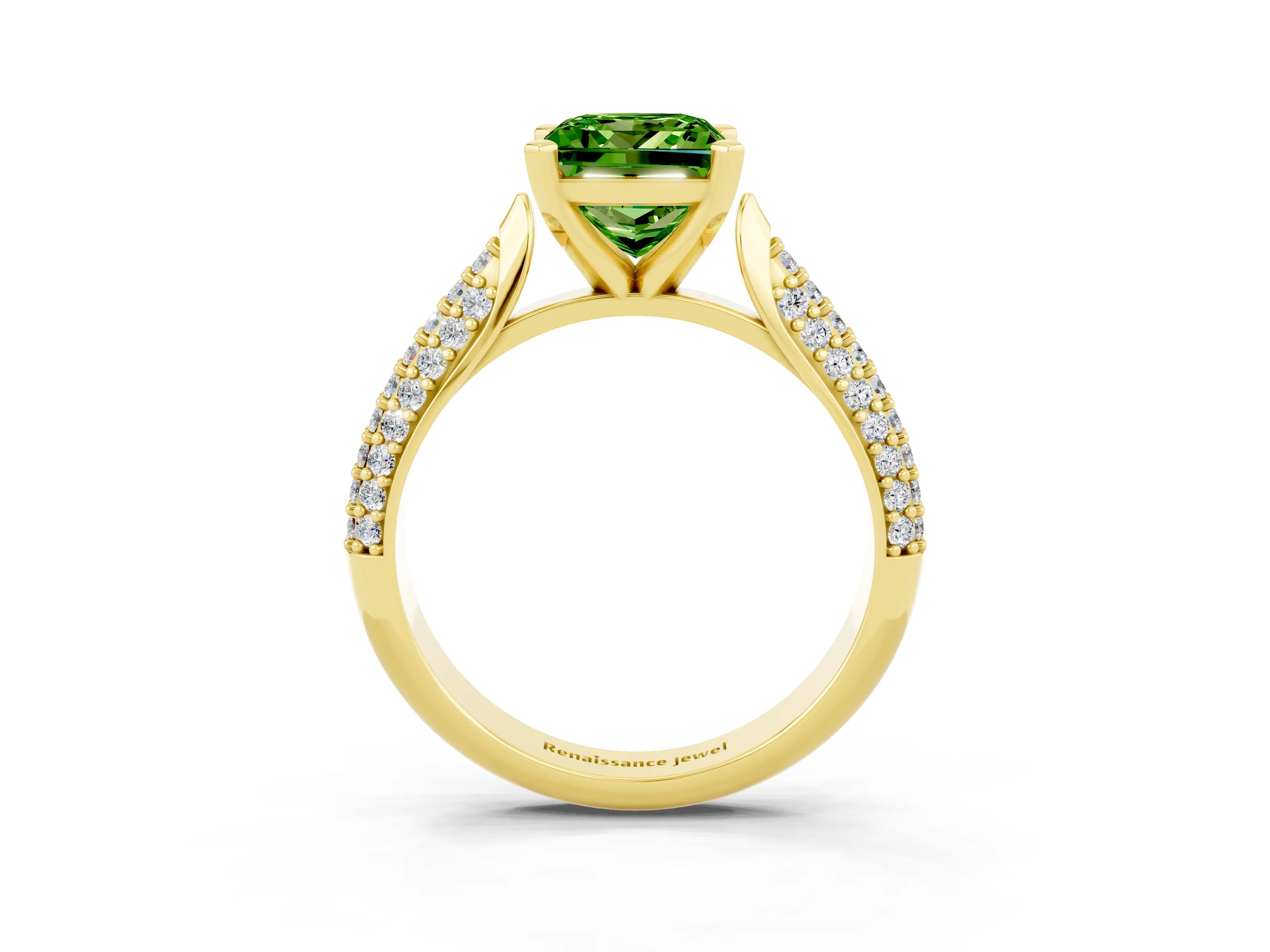 Yellow gold Princess Cut Diamond Solitaire Engagement Ring with Pavé Band and Four-Prong Setting_3