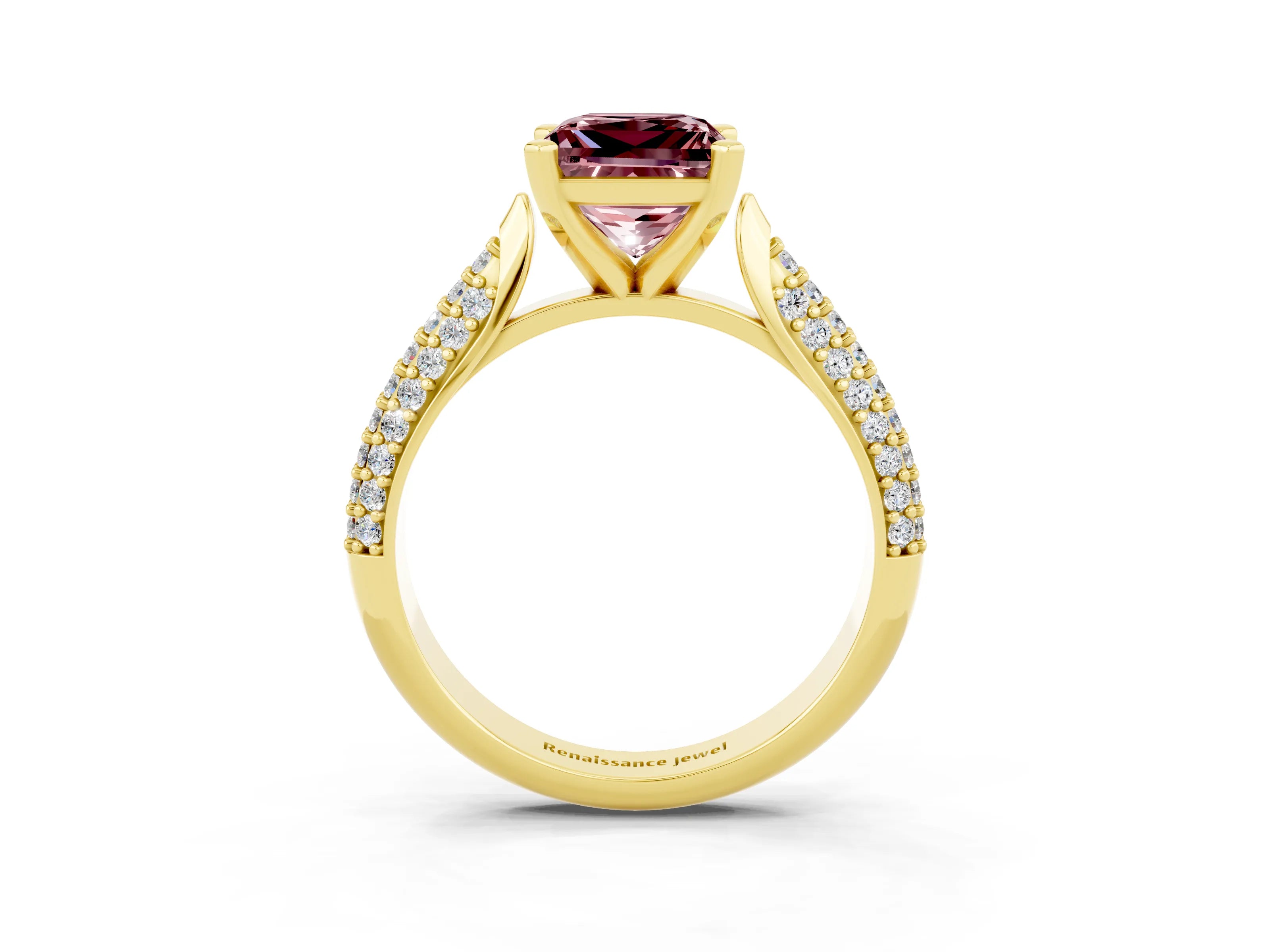 Yellow gold Princess Cut Diamond Solitaire Engagement Ring with Pavé Band and Four-Prong Setting_3