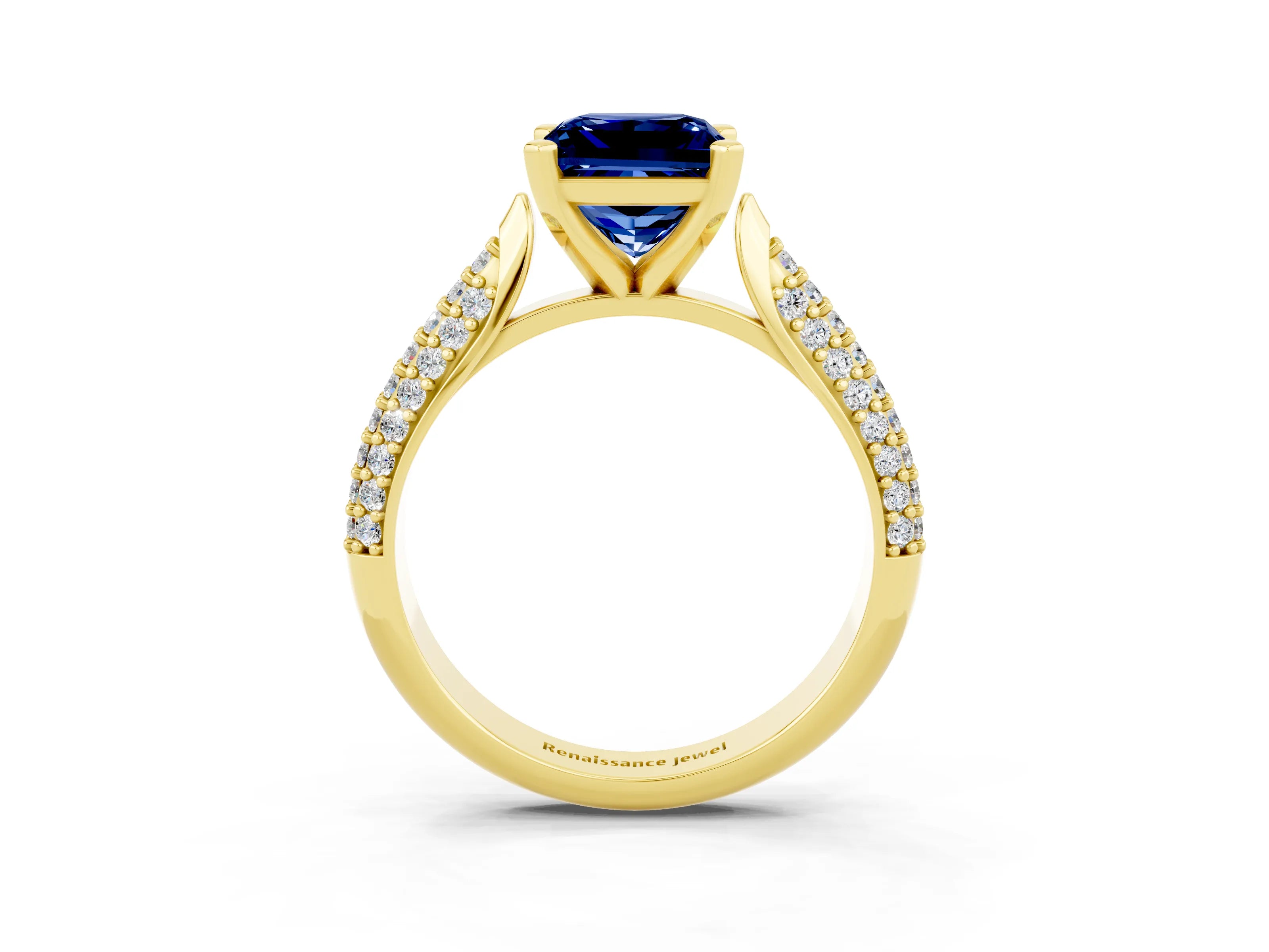 Yellow gold Princess Cut Diamond Solitaire Engagement Ring with Pavé Band and Four-Prong Setting_3