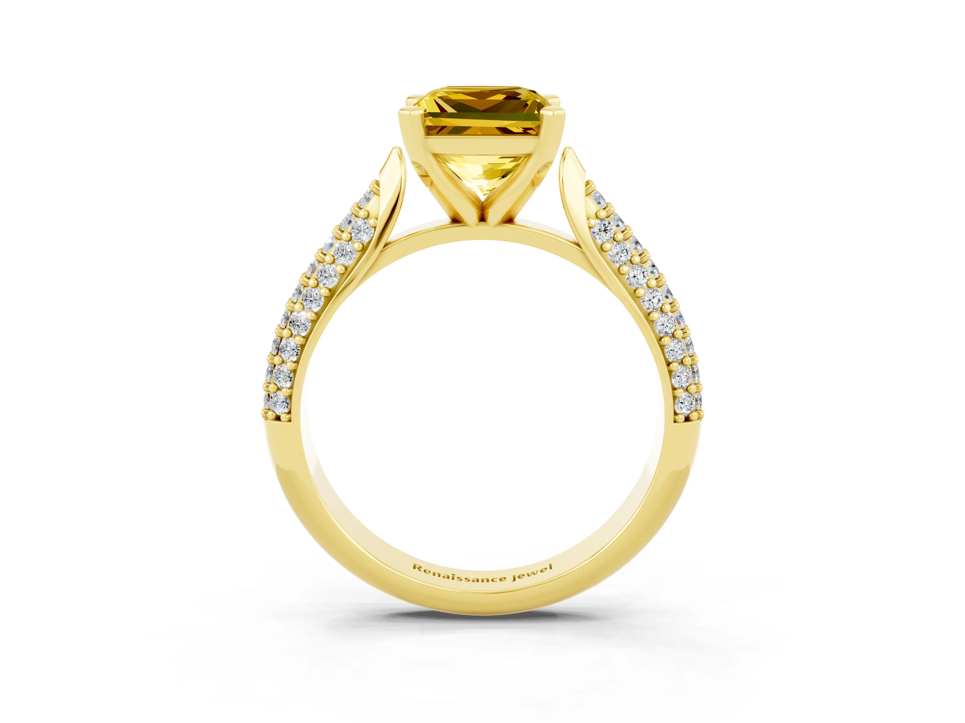 Yellow gold Princess Cut Diamond Solitaire Engagement Ring with Pavé Band and Four-Prong Setting_3
