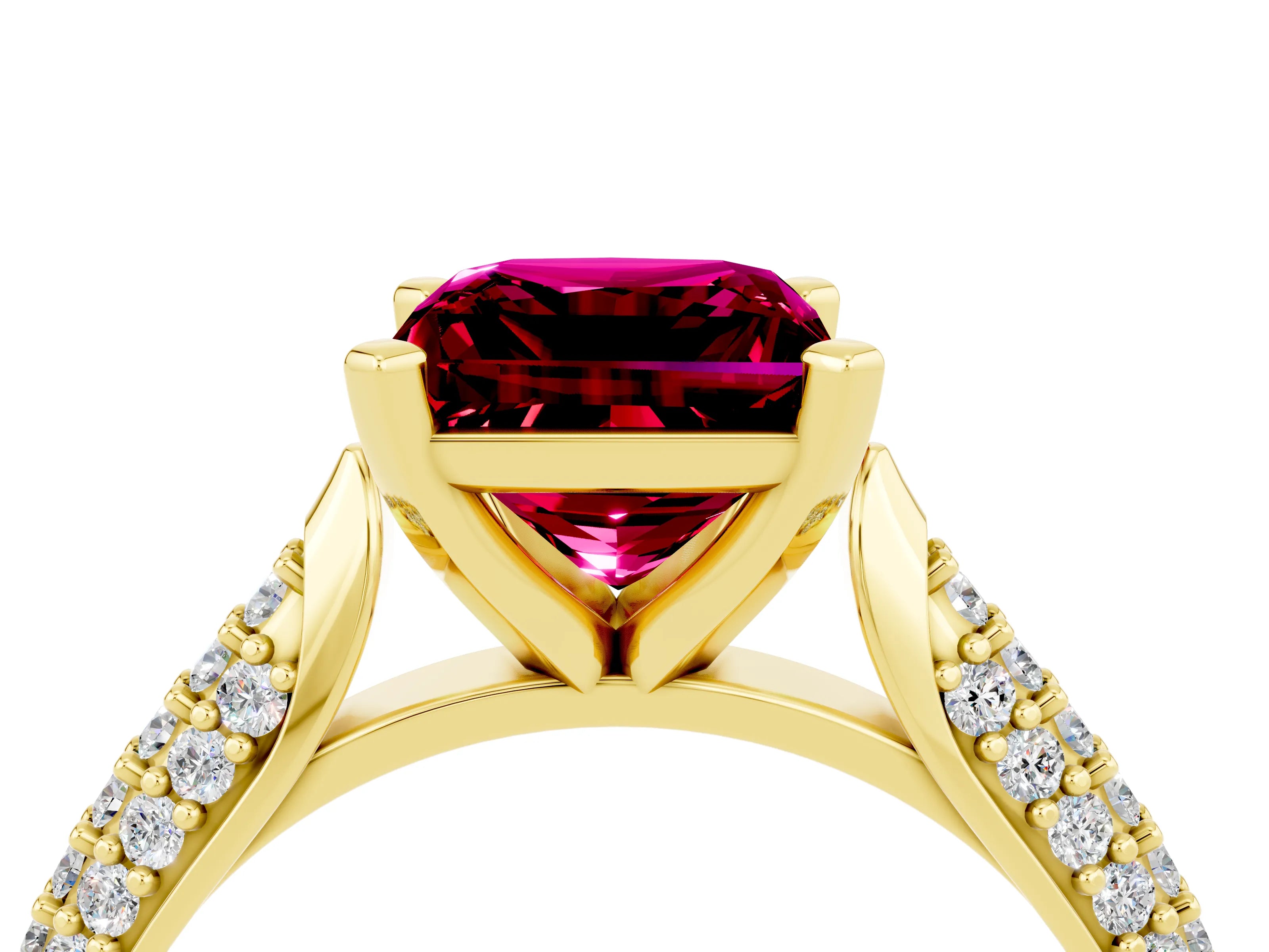 Yellow gold Princess Cut Diamond Solitaire Engagement Ring with Pavé Band and Four-Prong Setting_4