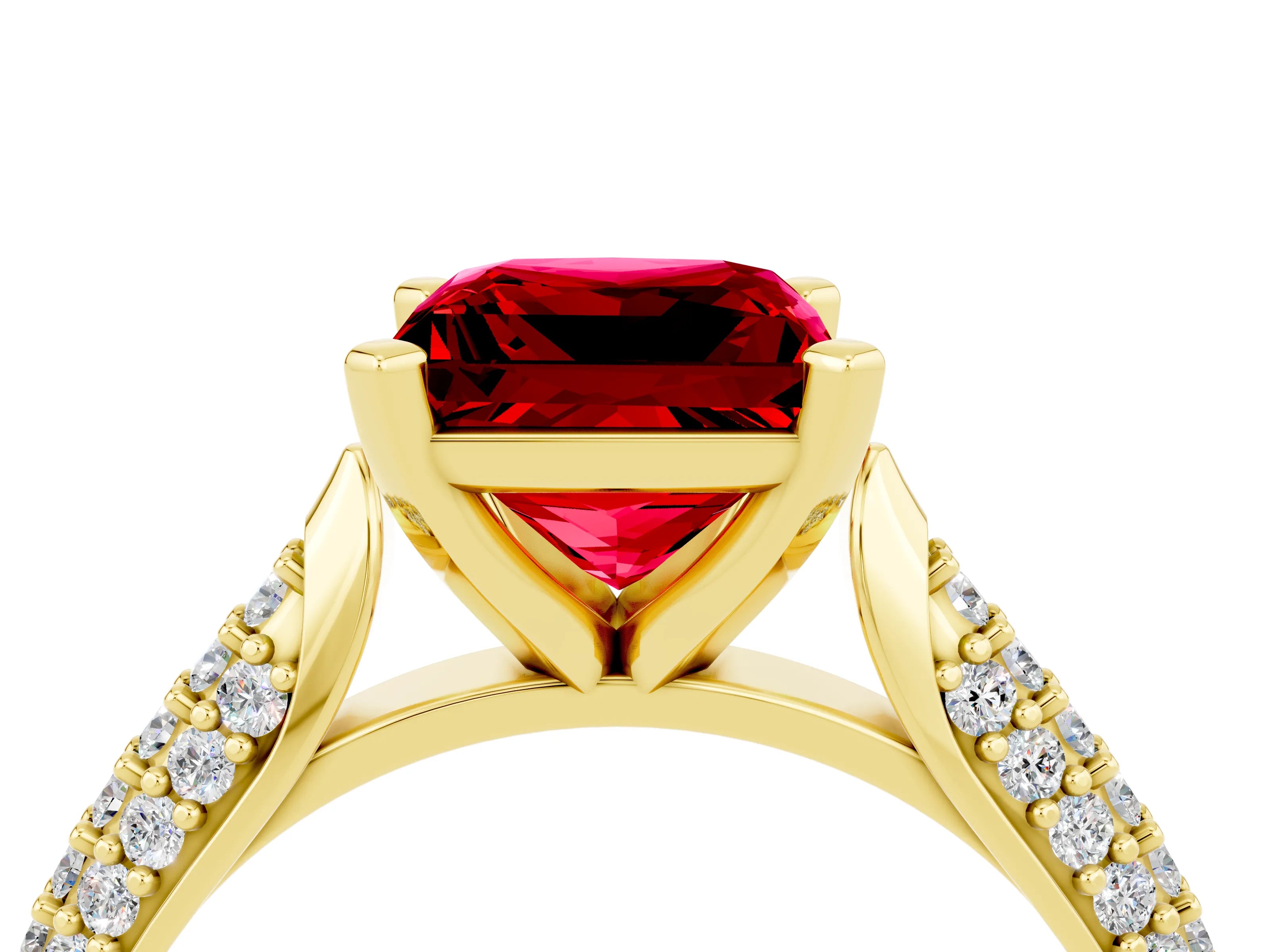 Yellow gold Princess Cut Diamond Solitaire Engagement Ring with Pavé Band and Four-Prong Setting_4