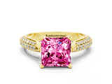 Yellow gold Princess Cut Diamond Solitaire Engagement Ring with Pavé Band and Four-Prong Setting