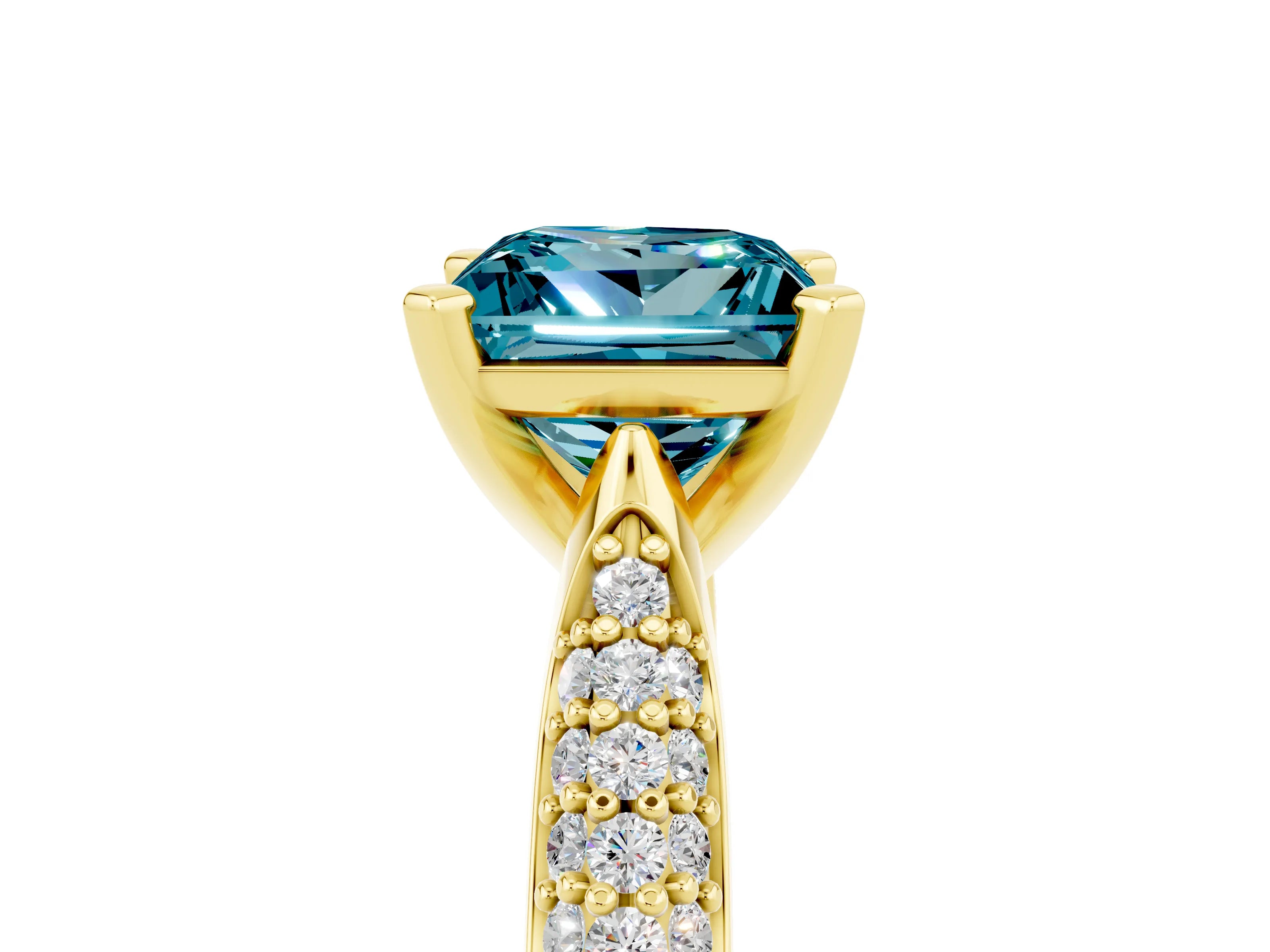 Yellow gold Princess Cut Diamond Solitaire Engagement Ring with Pavé Band and Four-Prong Setting_5