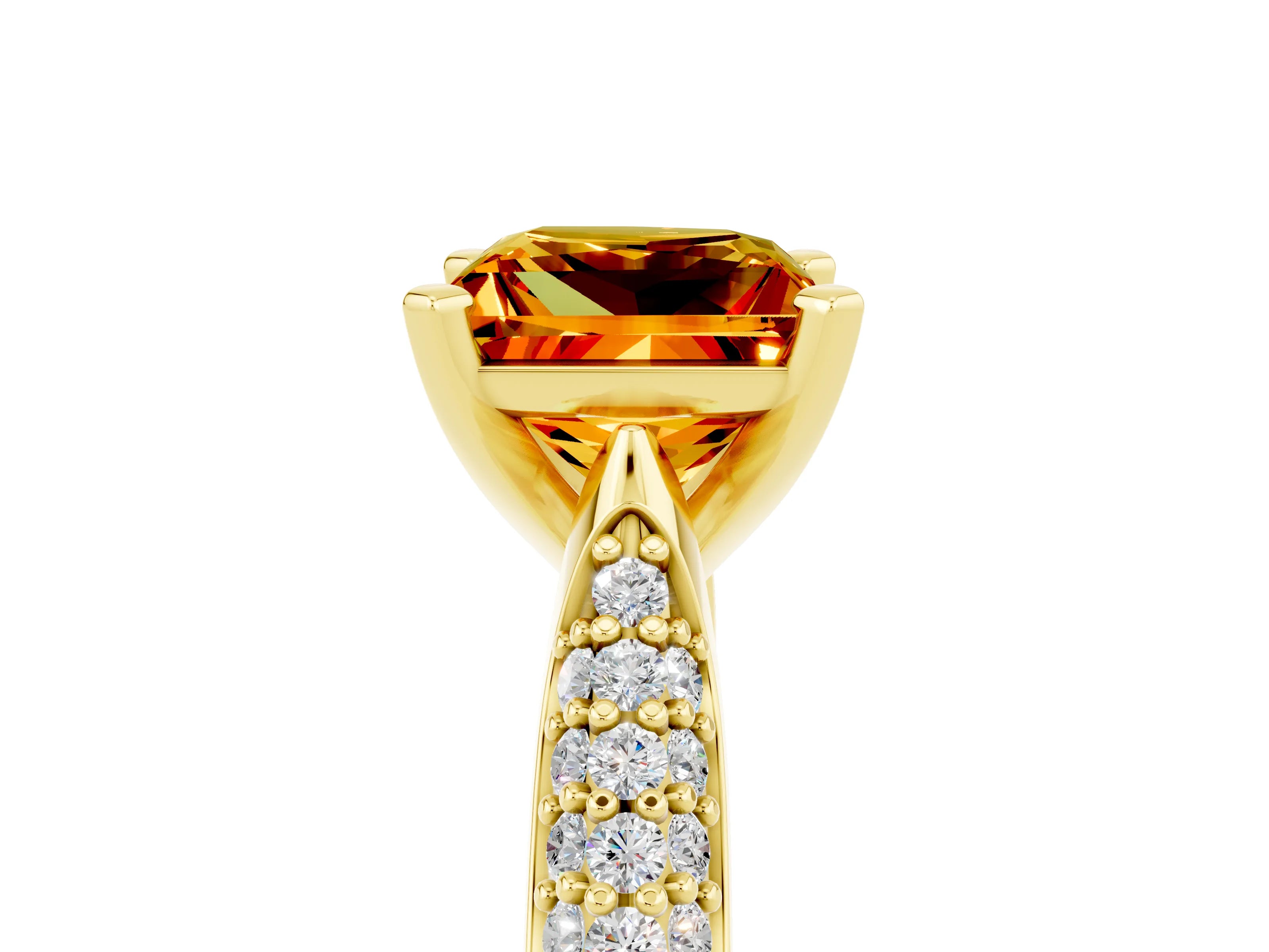 Yellow gold Princess Cut Diamond Solitaire Engagement Ring with Pavé Band and Four-Prong Setting_5