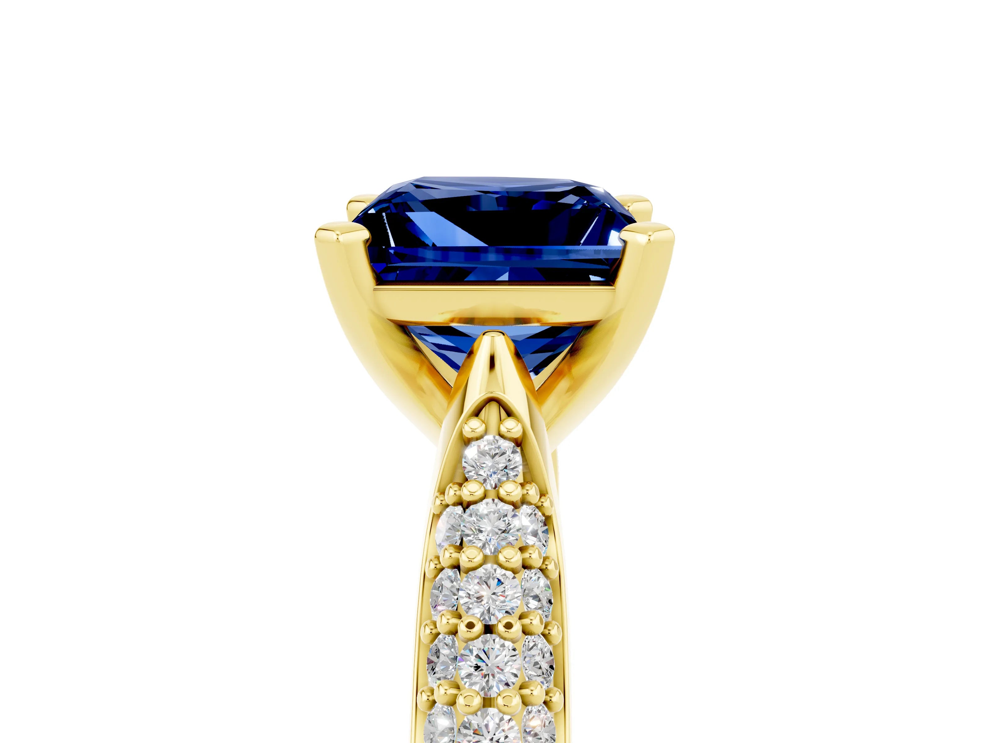 Yellow gold Princess Cut Diamond Solitaire Engagement Ring with Pavé Band and Four-Prong Setting_5
