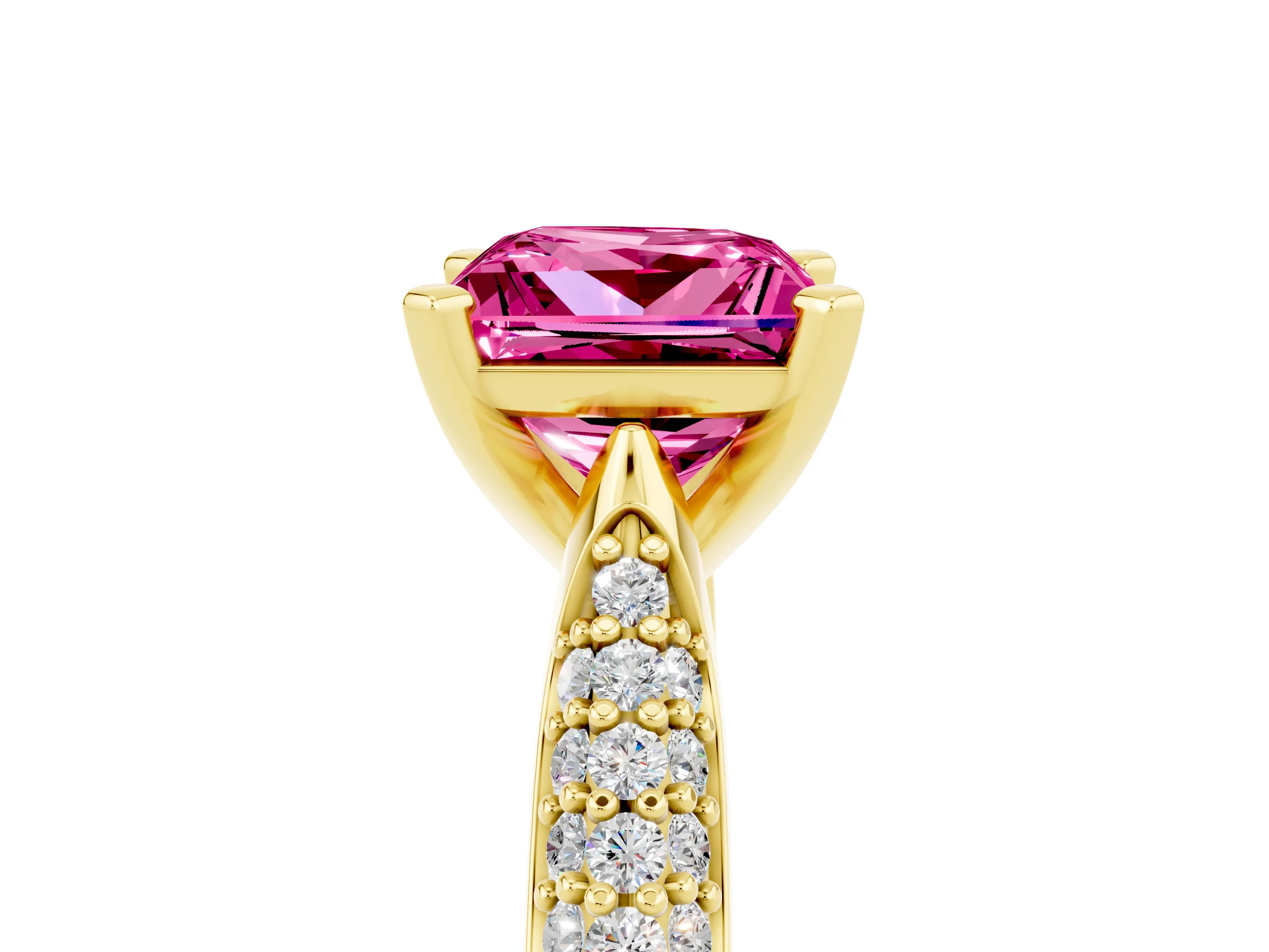 Yellow gold Princess Cut Diamond Solitaire Engagement Ring with Pavé Band and Four-Prong Setting_5