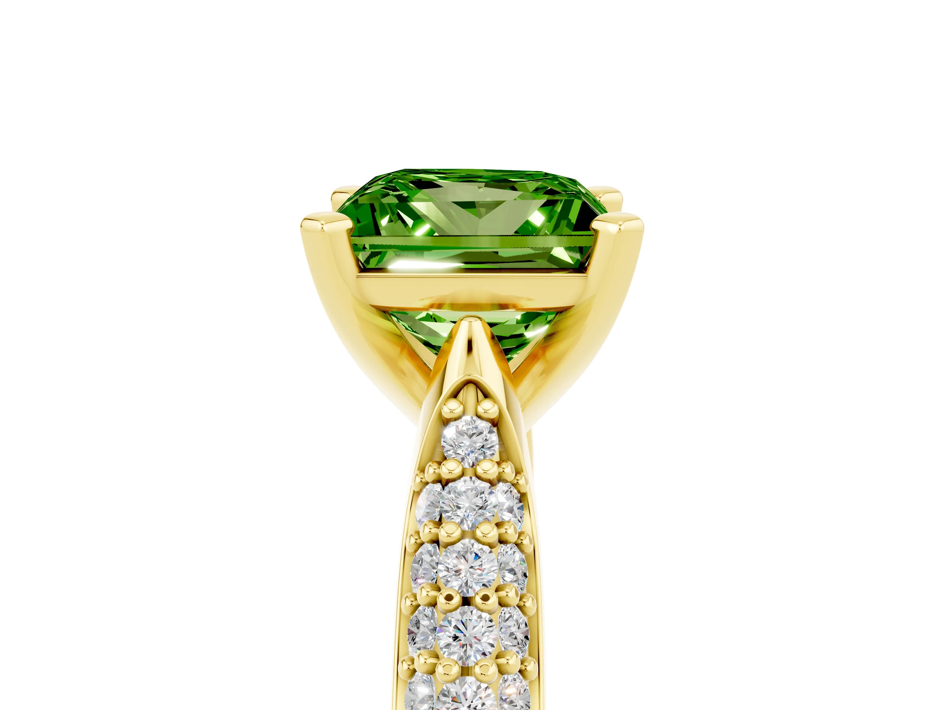 Yellow gold Princess Cut Diamond Solitaire Engagement Ring with Pavé Band and Four-Prong Setting_5