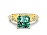 Yellow gold Princess Cut Diamond Solitaire Engagement Ring with Pavé Band and Four-Prong Setting