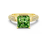 Yellow gold Princess Cut Diamond Solitaire Engagement Ring with Pavé Band and Four-Prong Setting