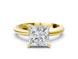14K Yellow Gold 2.91 Carat F VVS2 Princess Diamond Solitaire Engagement Ring with Round Band and Four-Prong Setting