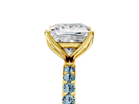 Yellow gold Princess Cut Diamond Solitaire Engagement Ring with Round with Aquamarine side stone Pavé Band and Prong Setting_5