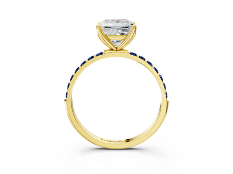 Yellow gold Princess Cut Diamond Solitaire Engagement Ring with Round with Blue Sapphire side stone Pavé Band and Prong Setting_3