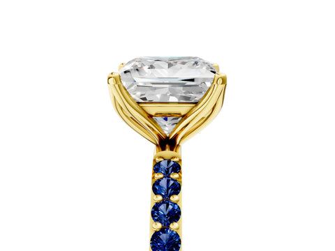 Yellow gold Princess Cut Diamond Solitaire Engagement Ring with Round with Blue Sapphire side stone Pavé Band and Prong Setting_5