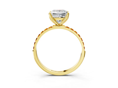 Yellow gold Princess Cut Diamond Solitaire Engagement Ring with Round with Citrine side stone Pavé Band and Prong Setting_3