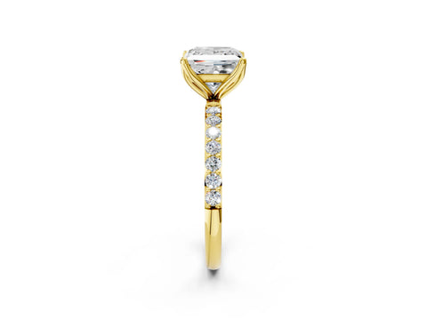 Yellow gold Princess Cut Diamond Solitaire Engagement Ring with Round with Moissanite side stone Pavé Band and Prong Setting_2