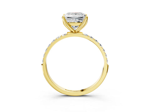 Yellow gold Princess Cut Diamond Solitaire Engagement Ring with Round with Moissanite side stone Pavé Band and Prong Setting_3