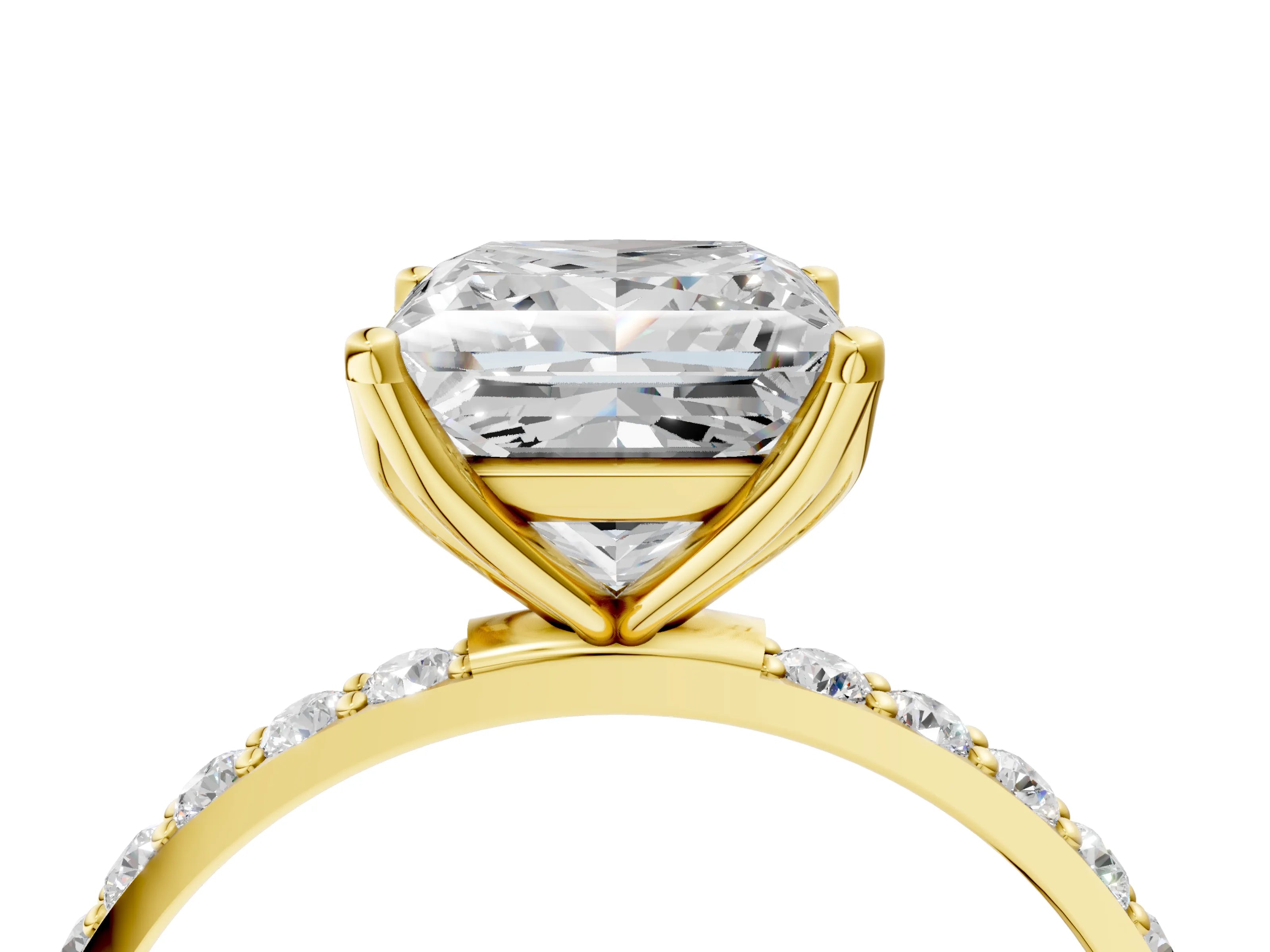 Yellow gold Princess Cut Diamond Solitaire Engagement Ring with Round with Moissanite side stone Pavé Band and Prong Setting_4