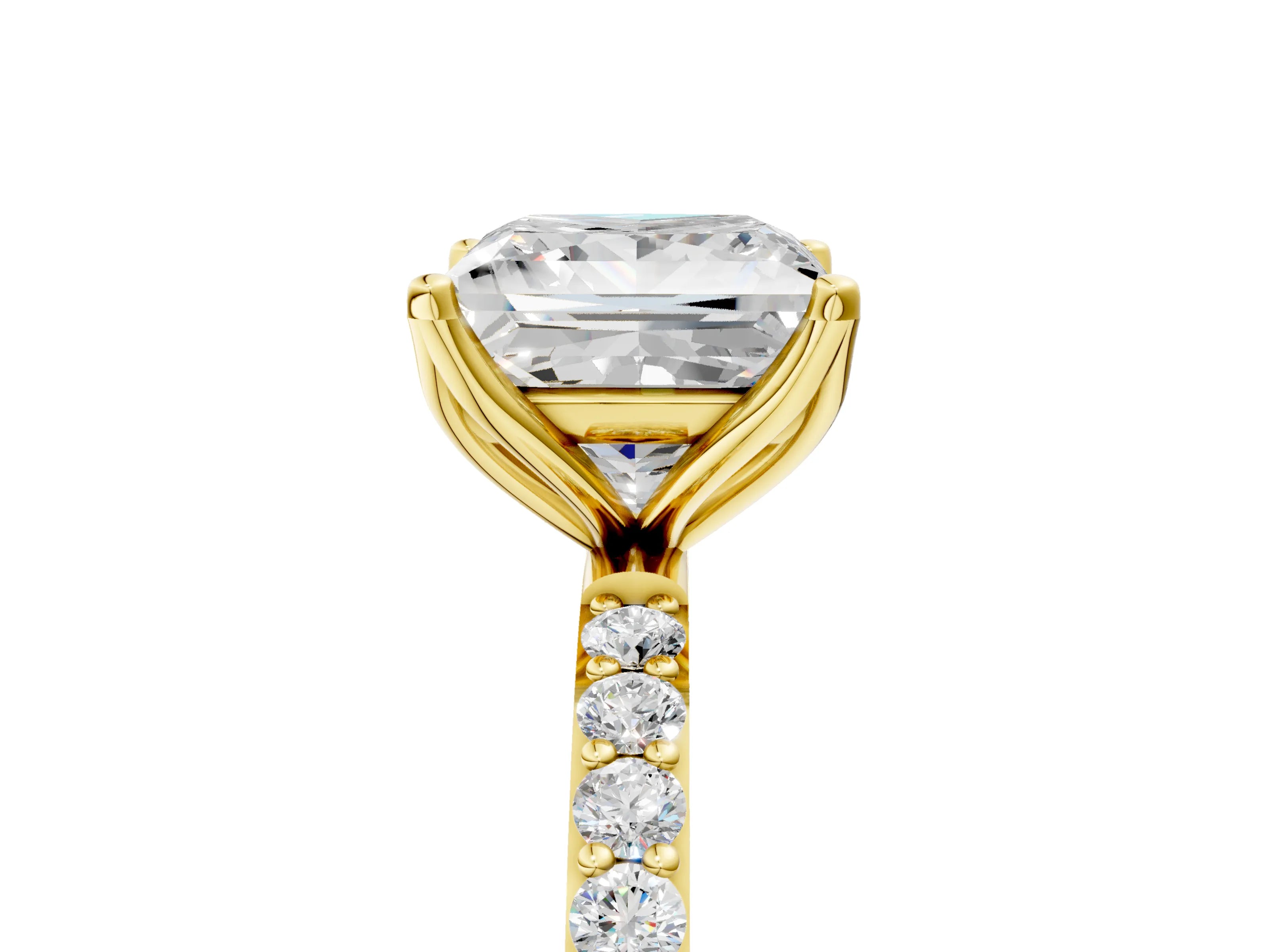 Yellow gold Princess Cut Diamond Solitaire Engagement Ring with Round with Moissanite side stone Pavé Band and Prong Setting_5