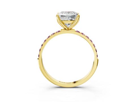 Yellow gold Princess Cut Diamond Solitaire Engagement Ring with Round with Morganite side stone Pavé Band and Prong Setting_3