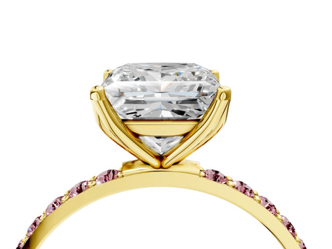 Yellow gold Princess Cut Diamond Solitaire Engagement Ring with Round with Morganite side stone Pavé Band and Prong Setting_4