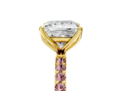 Yellow gold Princess Cut Diamond Solitaire Engagement Ring with Round with Morganite side stone Pavé Band and Prong Setting_5