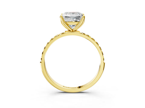 Yellow gold Princess Cut Diamond Solitaire Engagement Ring with Round with Yellow Sapphire side stone Pavé Band and Prong Setting_3