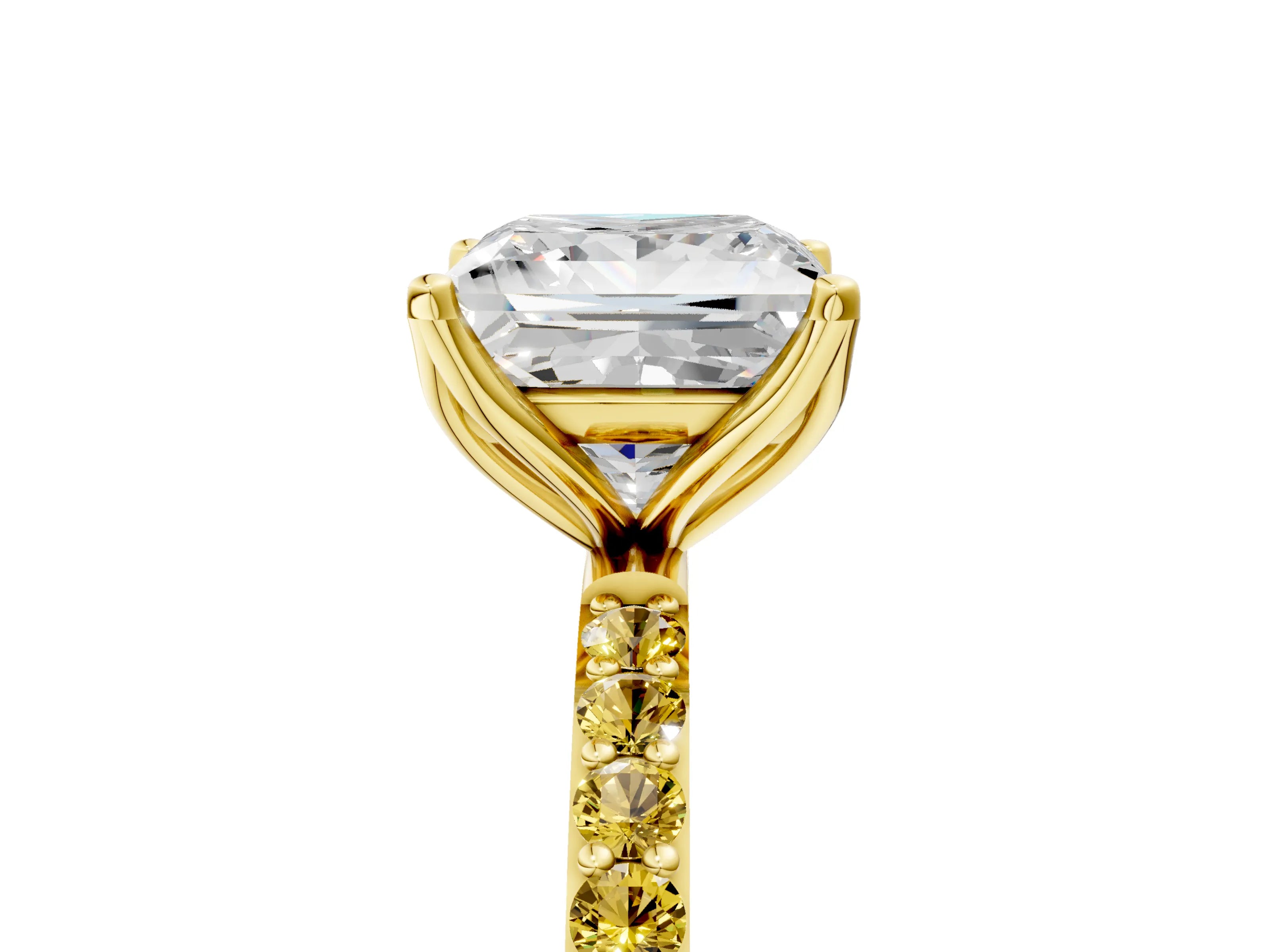 Yellow gold Princess Cut Diamond Solitaire Engagement Ring with Round with Yellow Sapphire side stone Pavé Band and Prong Setting_5