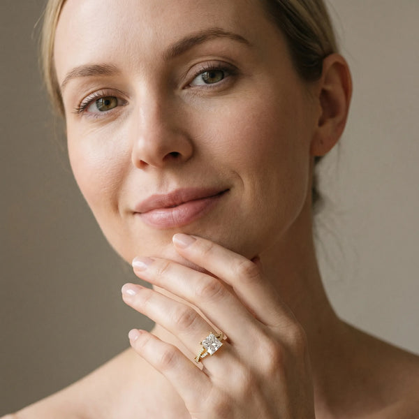 Yellow gold Princess Cut Diamond Solitaire Engagement Ring with Twisted Pavé Band and Four-Prong Setting