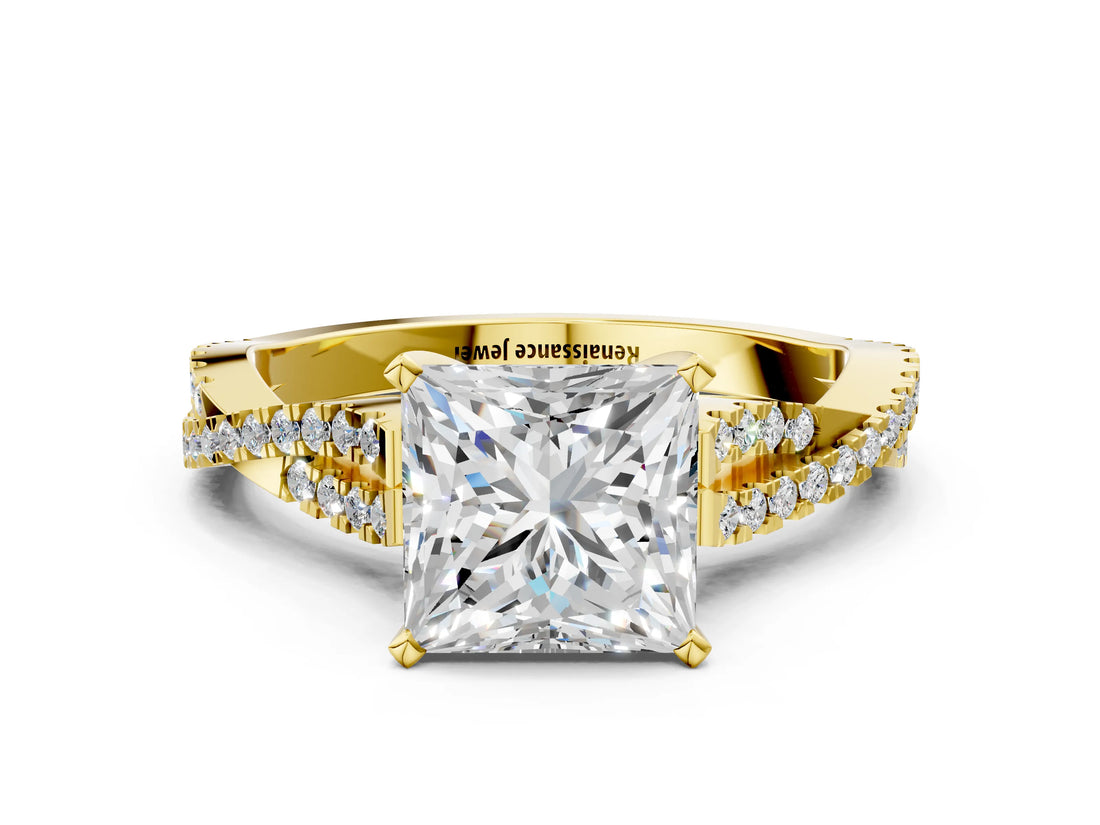 Yellow gold Princess Cut Diamond Solitaire Engagement Ring with Twisted Pavé Band and Four-Prong Setting_37