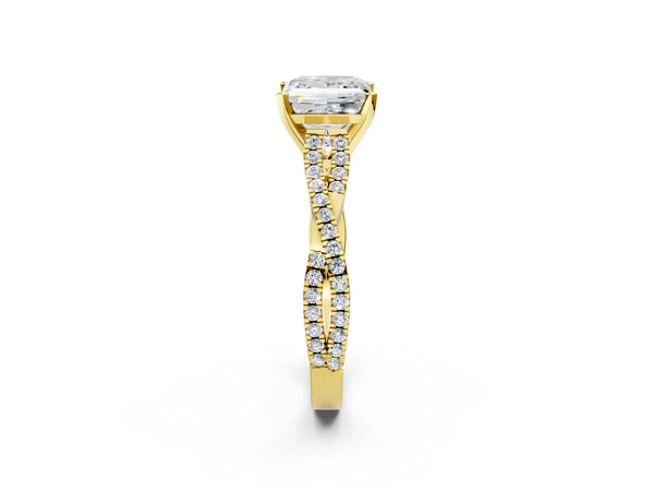 Yellow gold Princess Cut Diamond Solitaire Engagement Ring with Twisted Pavé Band and Four-Prong Setting