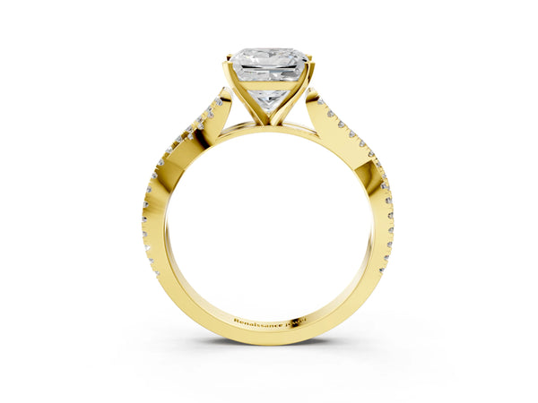 Yellow gold Princess Cut Diamond Solitaire Engagement Ring with Twisted Pavé Band and Four-Prong Setting