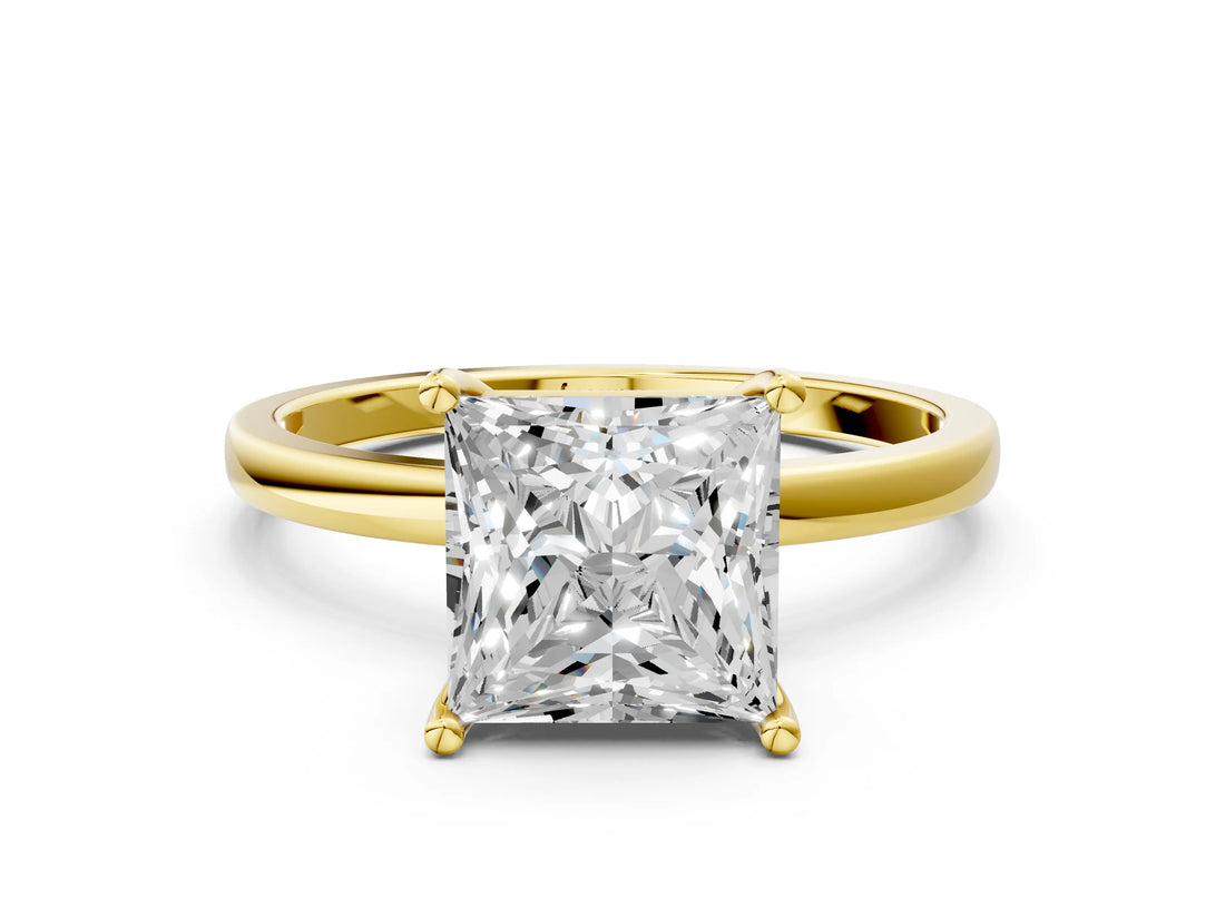 Yellow gold Princess Cut Diamond Solitaire Ring with Classic Band and Four-Prong Setting_8