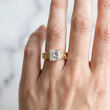 10K Yellow Gold 0.99 Carat E VVS2 Princess Diamond Solitaire Ring with Engraved Band and Four-Prong Setting
