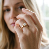 Yellow gold Princess Cut Diamond Solitaire Ring with Flower Prong Setting and Classic Band