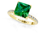 Yellow gold Princess Cut Diamond Solitaire Ring with Four-Prong Setting and Pavé Band_1