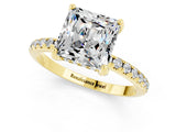 Yellow gold Princess Cut Diamond Solitaire Ring with Four-Prong Setting and Pavé Band_1