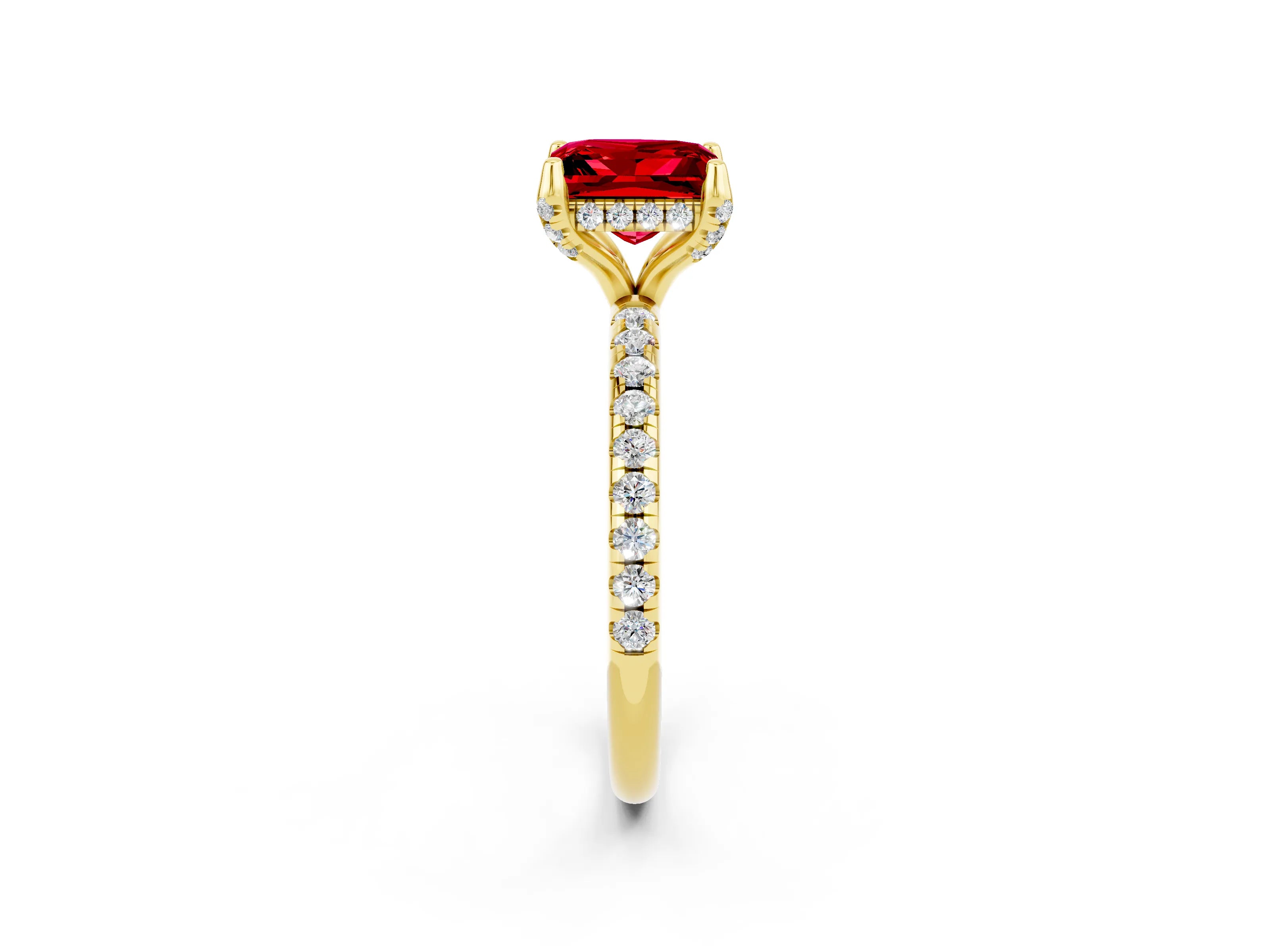 Yellow gold Princess Cut Diamond Solitaire Ring with Four-Prong Setting and Pavé Band_2